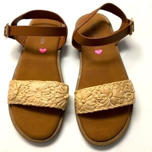 Girls Steve Madden Raffia Sandals Size 2 Tan Cream NEW